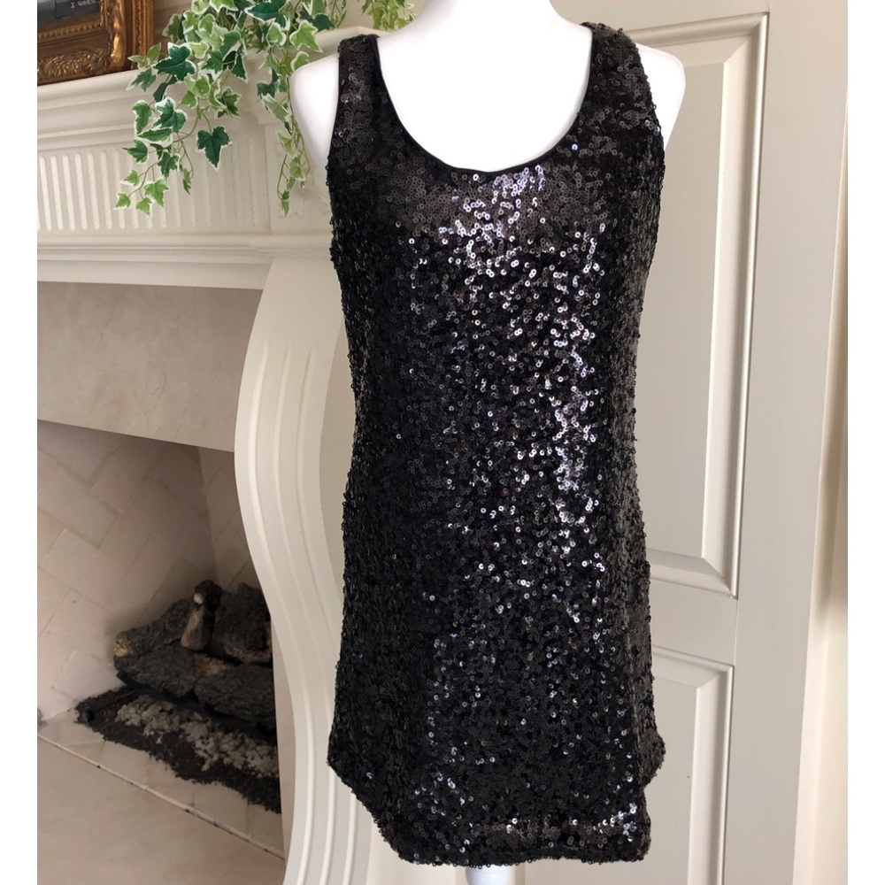 White House Black Market Black Sequin Sleeveless Dress Size L